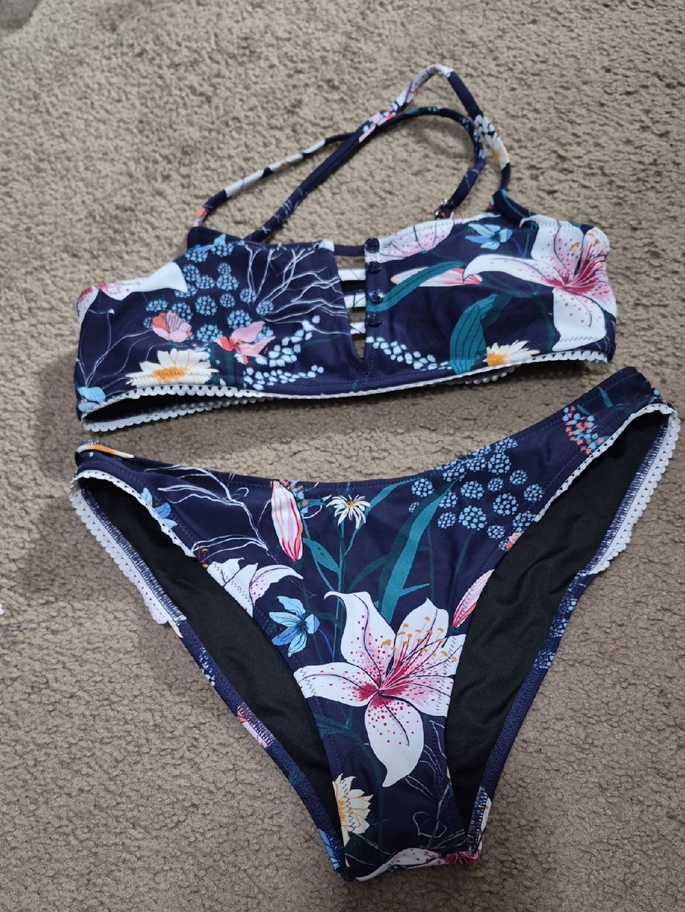 Floral Navy Two-Piece Bikini Set - Blue Floral
